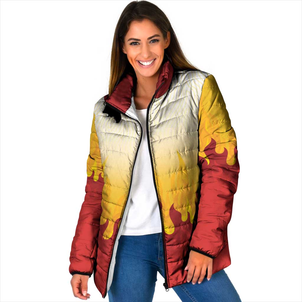 Japanese Kaen Pattern Padded Jacket Flame Pillar Blazing Lion Heart LT9 Women Red - Polynesian Pride