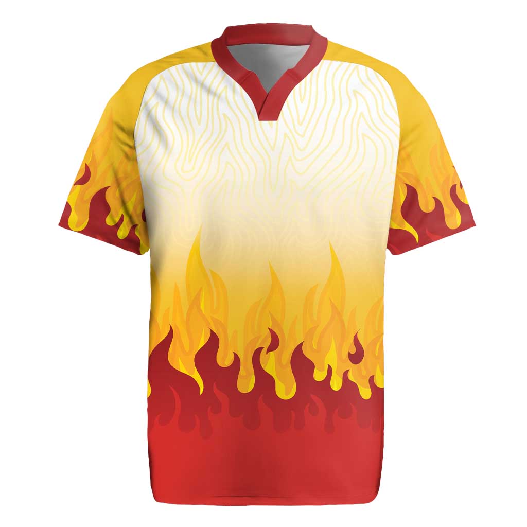 Japanese Kaen Pattern Rugby Jersey Flame Pillar Blazing Lion Heart LT9 Red - Polynesian Pride