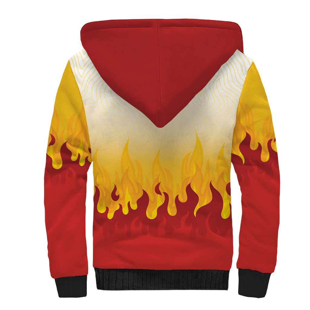 Japanese Kaen Pattern Sherpa Hoodie Flame Pillar Blazing Lion Heart LT9 - Polynesian Pride