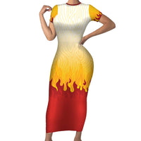 Japanese Kaen Pattern Short Sleeve Bodycon Dress Flame Pillar Blazing Lion Heart - Polynesian Pride