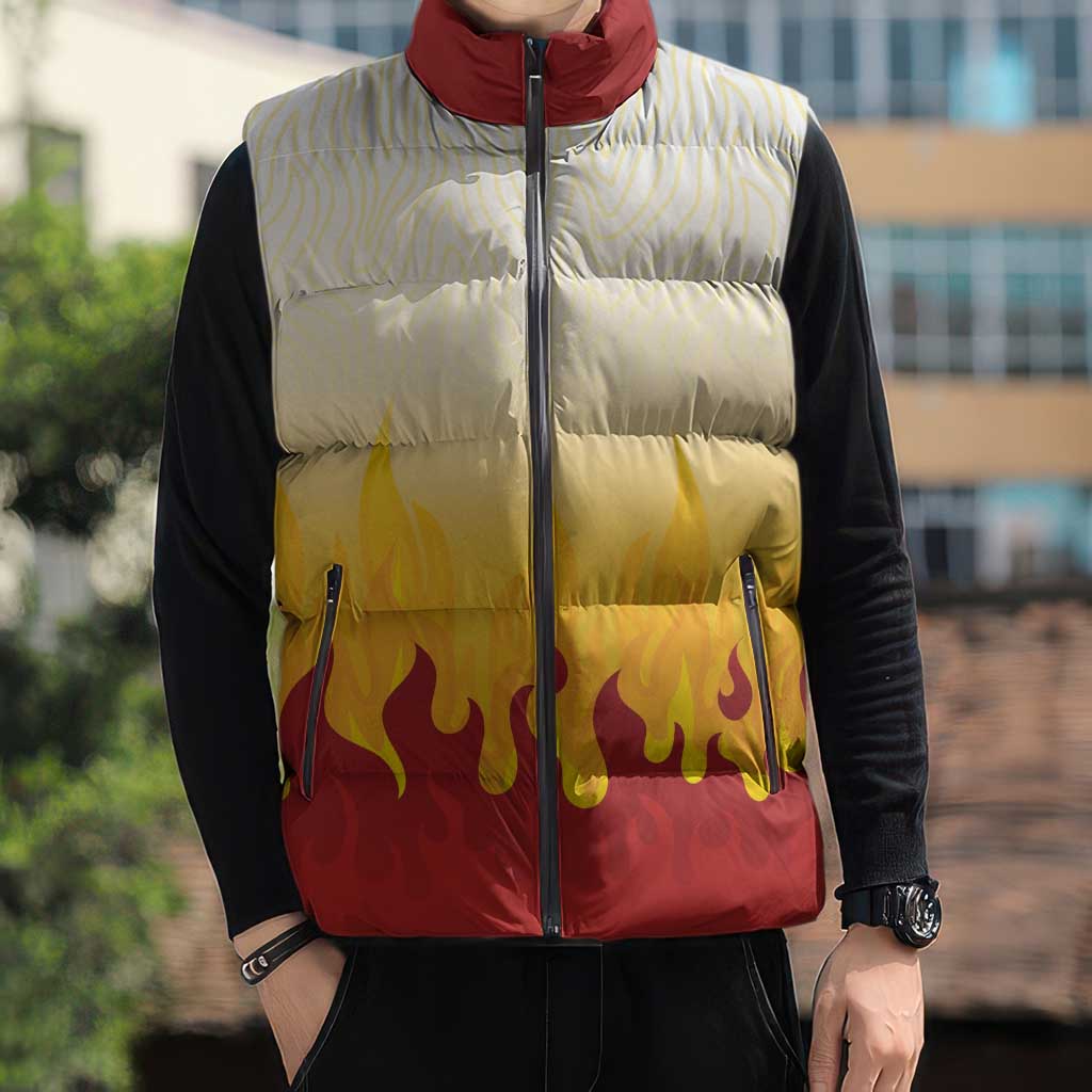 Japanese Kaen Pattern Sleeveless Puffer Jacket Flame Pillar Blazing Lion Heart LT9 - Polynesian Pride