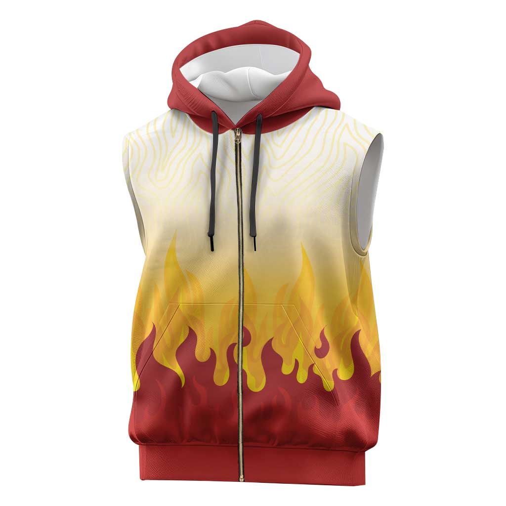 Japanese Kaen Pattern Sleeveless Zip Hoodie Flame Pillar Blazing Lion Heart - Polynesian Pride