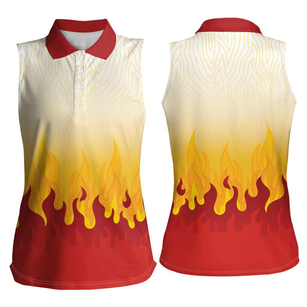 Japanese Kaen Pattern Women Sleeveless Polo Shirt Flame Pillar Blazing Lion Heart LT9 - Polynesian Pride
