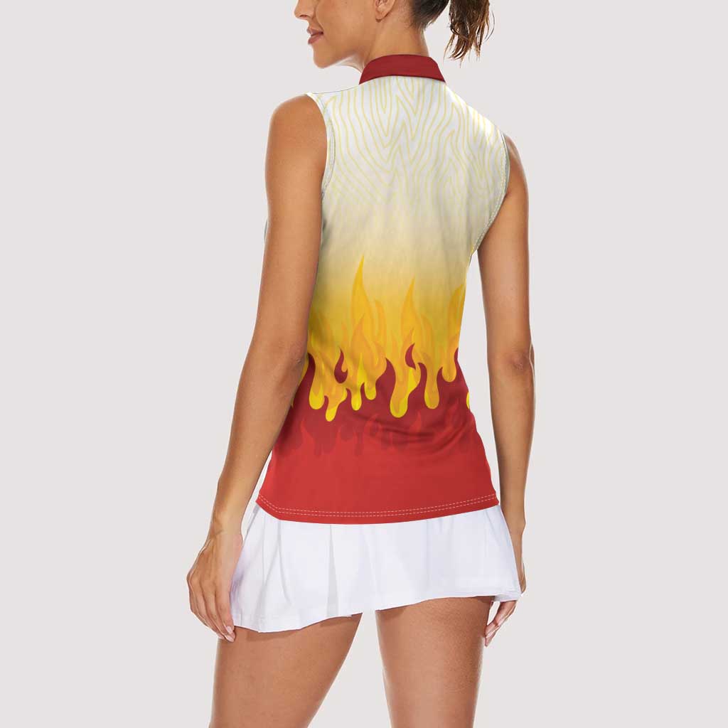 Japanese Kaen Pattern Women Sleeveless Polo Shirt Flame Pillar Blazing Lion Heart LT9 - Polynesian Pride