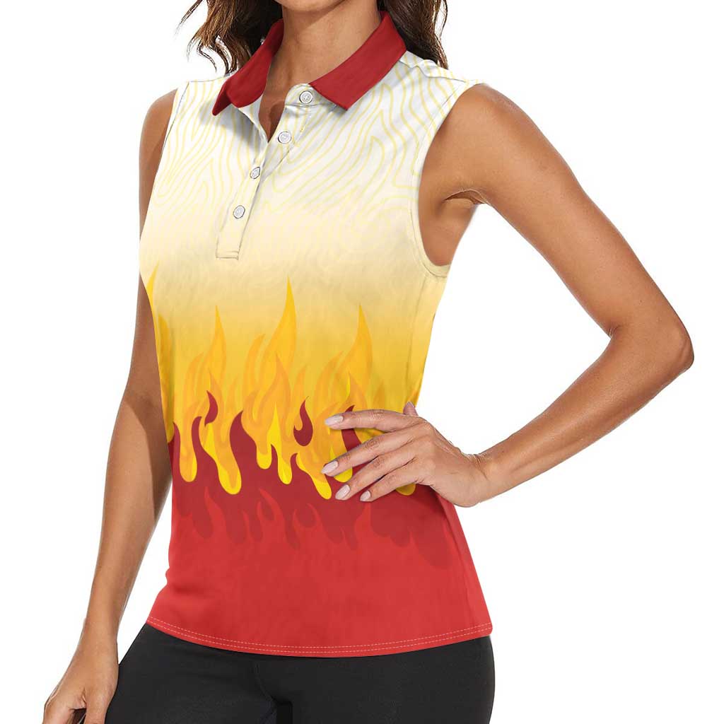 Japanese Kaen Pattern Women Sleeveless Polo Shirt Flame Pillar Blazing Lion Heart LT9 - Polynesian Pride