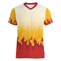 Japanese Kaen Pattern Women V-Neck T-Shirt Flame Pillar Blazing Lion Heart - Polynesian Pride