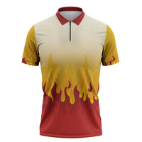 Japanese Kaen Pattern Zipper Polo Shirt Flame Pillar Blazing Lion Heart LT9 Red - Polynesian Pride