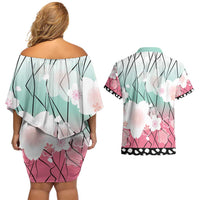 Japanese Kocho Pattern Couples Matching Off Shoulder Short Dress and Hawaiian Shirt Insect Pillar Butterfly Flower Fairy - Polynesian Pride