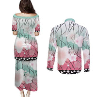 Japanese Kocho Pattern Couples Matching Puletasi and Long Sleeve Button Shirt Insect Pillar Butterfly Flower Fairy LT9 - Polynesian Pride