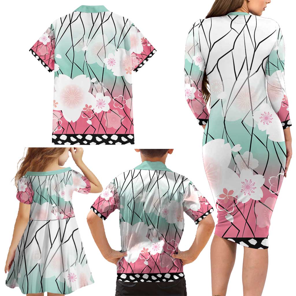 Japanese Kocho Pattern Family Matching Long Sleeve Bodycon Dress and Hawaiian Shirt Insect Pillar Butterfly Flower Fairy - Polynesian Pride