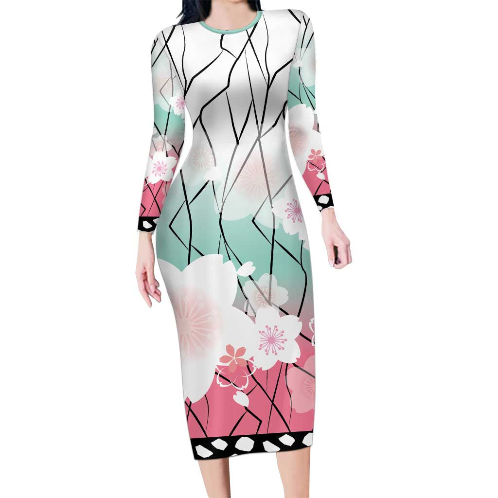 Japanese Kocho Pattern Family Matching Long Sleeve Bodycon Dress and Hawaiian Shirt Insect Pillar Butterfly Flower Fairy - Polynesian Pride