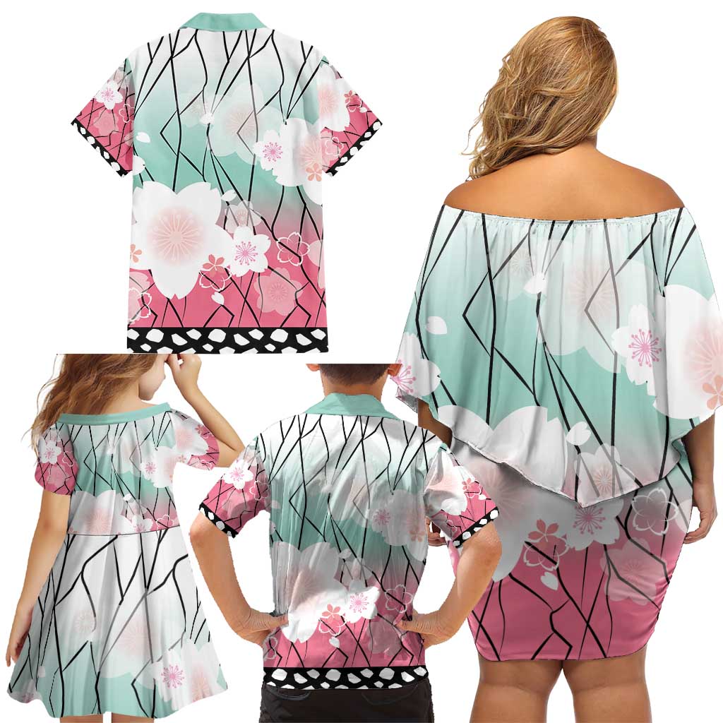Japanese Kocho Pattern Family Matching Off Shoulder Short Dress and Hawaiian Shirt Insect Pillar Butterfly Flower Fairy - Polynesian Pride