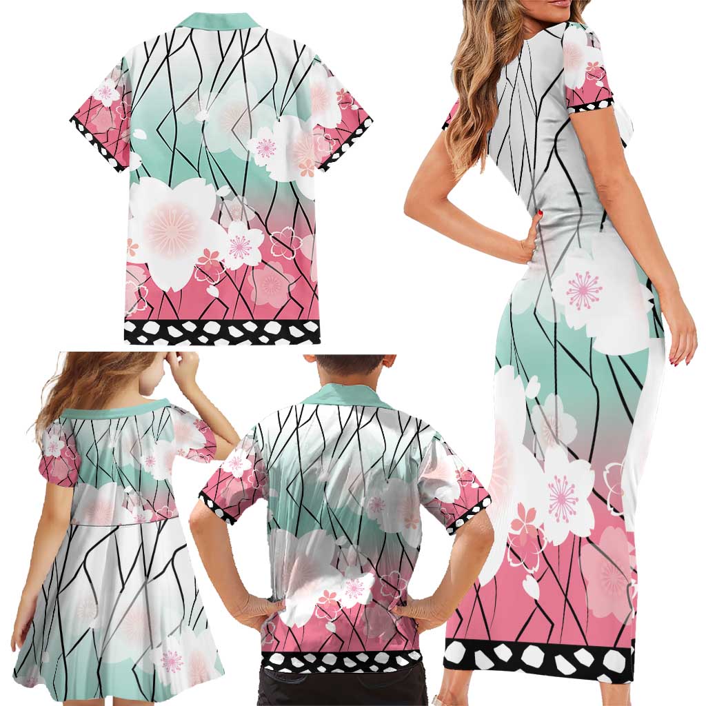 Japanese Kocho Pattern Family Matching Short Sleeve Bodycon Dress and Hawaiian Shirt Insect Pillar Butterfly Flower Fairy - Polynesian Pride