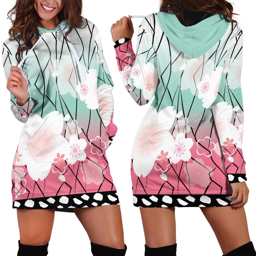 Japanese Kocho Pattern Hoodie Dress Insect Pillar Butterfly Flower Fairy - Polynesian Pride