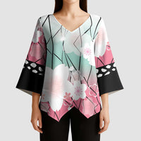 Japanese Kocho Pattern Kimono Sleeve Blouse Insect Pillar Butterfly Flower Fairy - Polynesian Pride