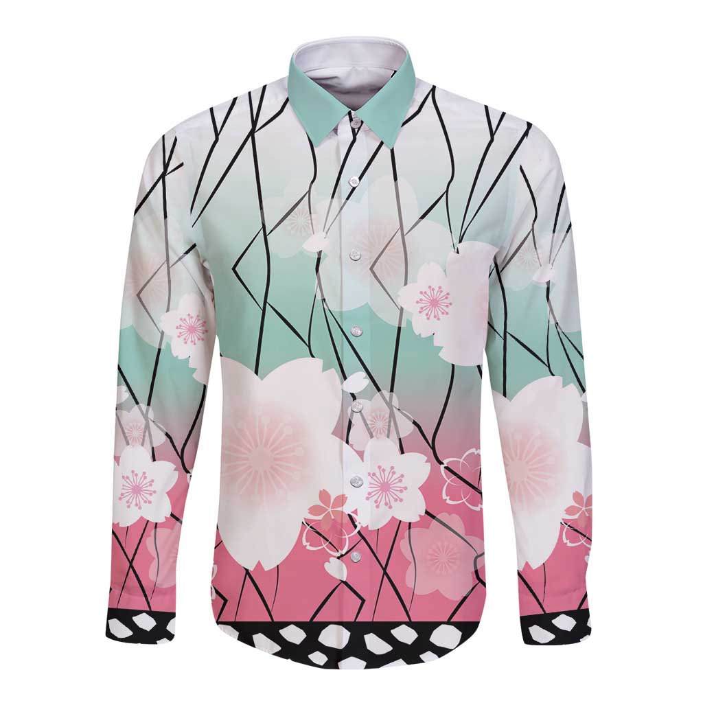 Japanese Kocho Pattern Long Sleeve Button Shirt Insect Pillar Butterfly Flower Fairy LT9 Unisex Pink - Polynesian Pride