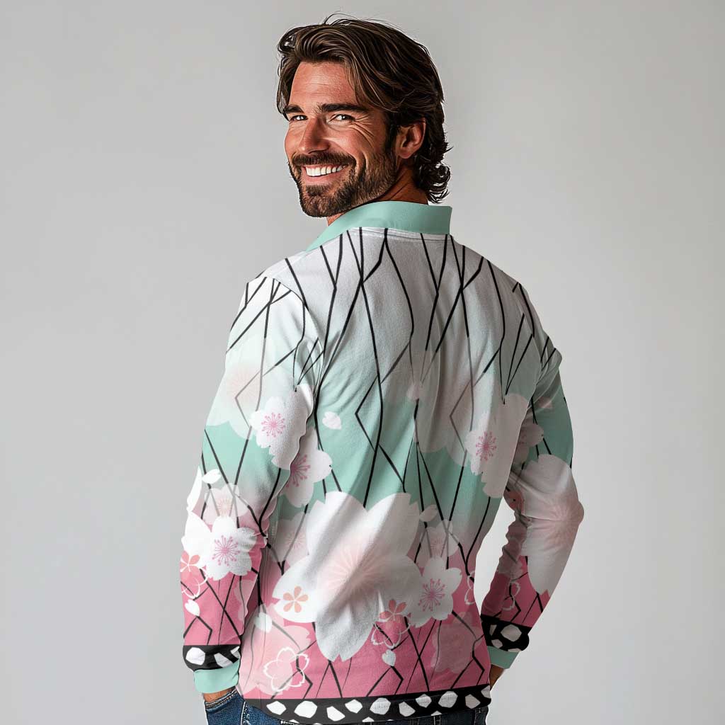 Japanese Kocho Pattern Long Sleeve Polo Shirt Insect Pillar Butterfly Flower Fairy LT9 - Polynesian Pride