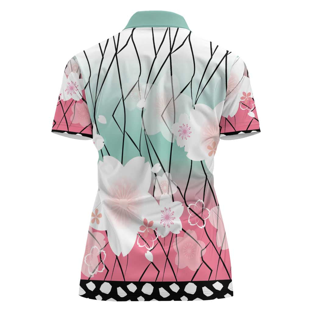 Japanese Kocho Pattern Women Polo Shirt Insect Pillar Butterfly Flower Fairy - Polynesian Pride