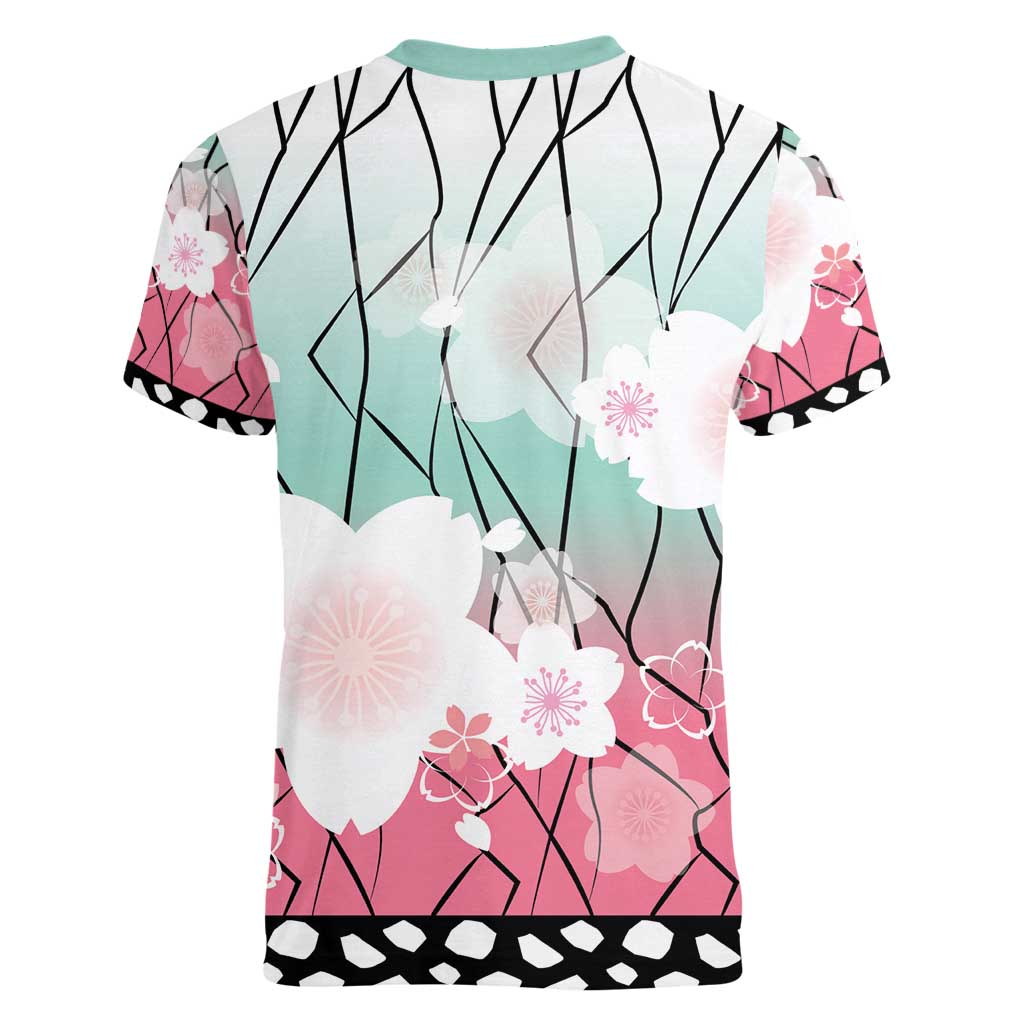 Japanese Kocho Pattern Women V-Neck T-Shirt Insect Pillar Butterfly Flower Fairy - Polynesian Pride