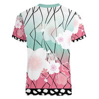 Japanese Kocho Pattern Women V-Neck T-Shirt Insect Pillar Butterfly Flower Fairy - Polynesian Pride