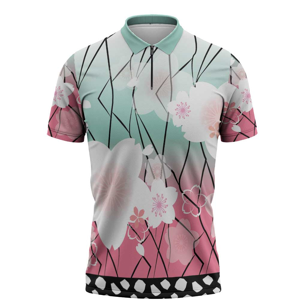 Japanese Kocho Pattern Zipper Polo Shirt Insect Pillar Butterfly Flower Fairy LT9 Pink - Polynesian Pride