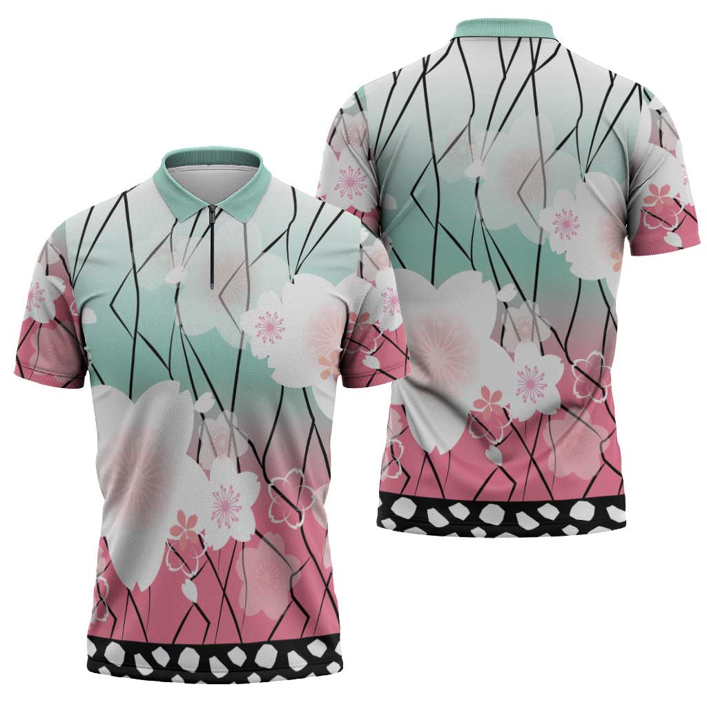 Japanese Kocho Pattern Zipper Polo Shirt Insect Pillar Butterfly Flower Fairy LT9 - Polynesian Pride