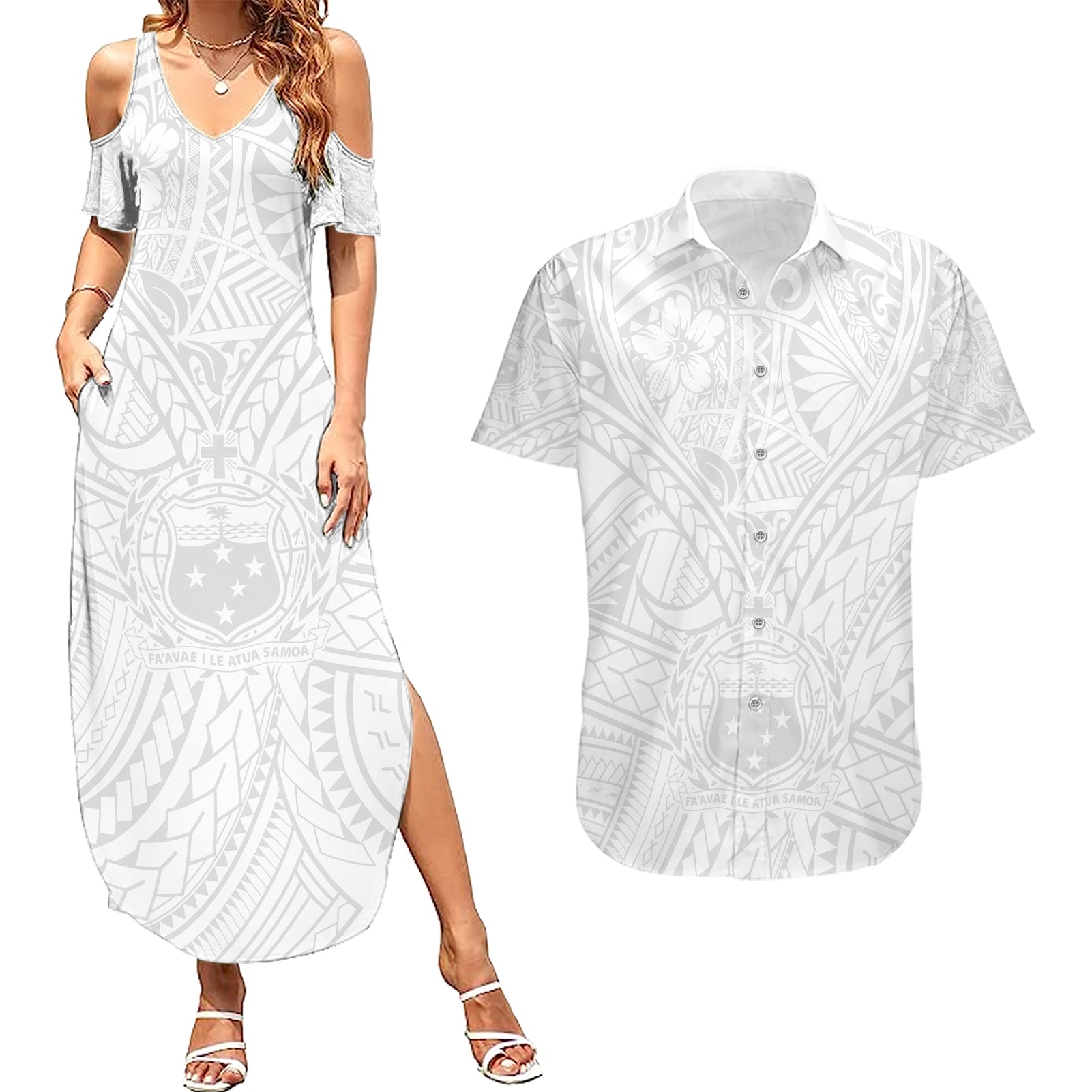 Samoa Lotu Tamaiti Couples Matching Summer Maxi Dress and Hawaiian Shirt Polynesian White Sunday Simple LT9 White - Polynesian Pride