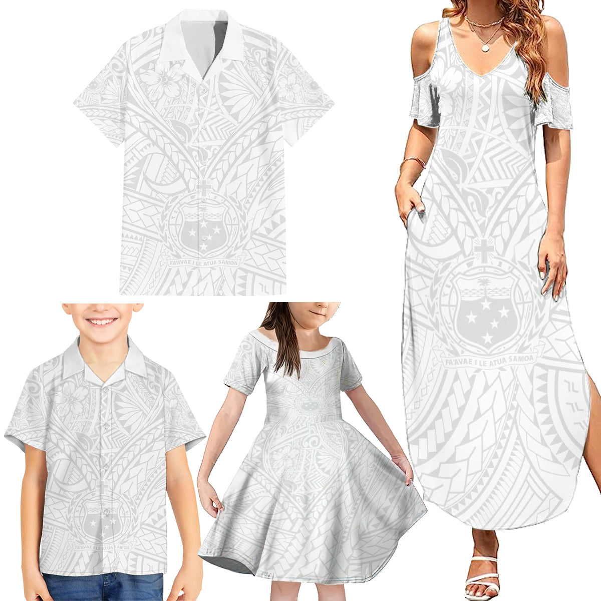 Samoa Lotu Tamaiti Family Matching Summer Maxi Dress and Hawaiian Shirt Polynesian White Sunday Simple LT9 - Polynesian Pride