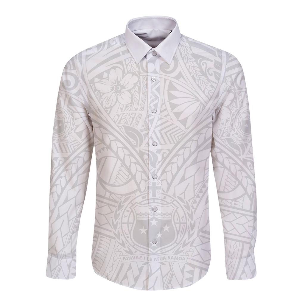 Samoa Lotu Tamaiti Long Sleeve Button Shirt Polynesian White Sunday Simple LT9 Unisex White - Polynesian Pride