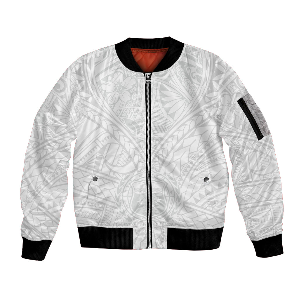 Samoa Lotu Tamaiti Sleeve Zip Bomber Jacket Polynesian White Sunday Simple LT9 Unisex White - Polynesian Pride