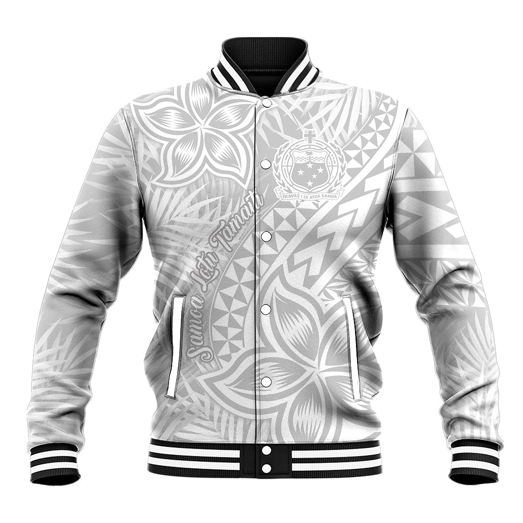 Samoa Lotu Tamait Baseball Jacket Tropical Plant White Sunday With Polynesia Pattern LT9 Unisex White - Polynesian Pride