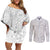 Samoa Lotu Tamait Couples Matching Off Shoulder Short Dress and Long Sleeve Button Shirts Tropical Plant White Sunday With Polynesia Pattern LT9 White - Polynesian Pride