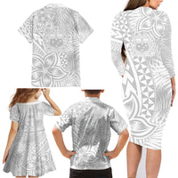 Samoa Lotu Tamait Family Matching Long Sleeve Bodycon Dress and Hawaiian Shirt Tropical Plant White Sunday With Polynesia Pattern LT9 - Polynesian Pride