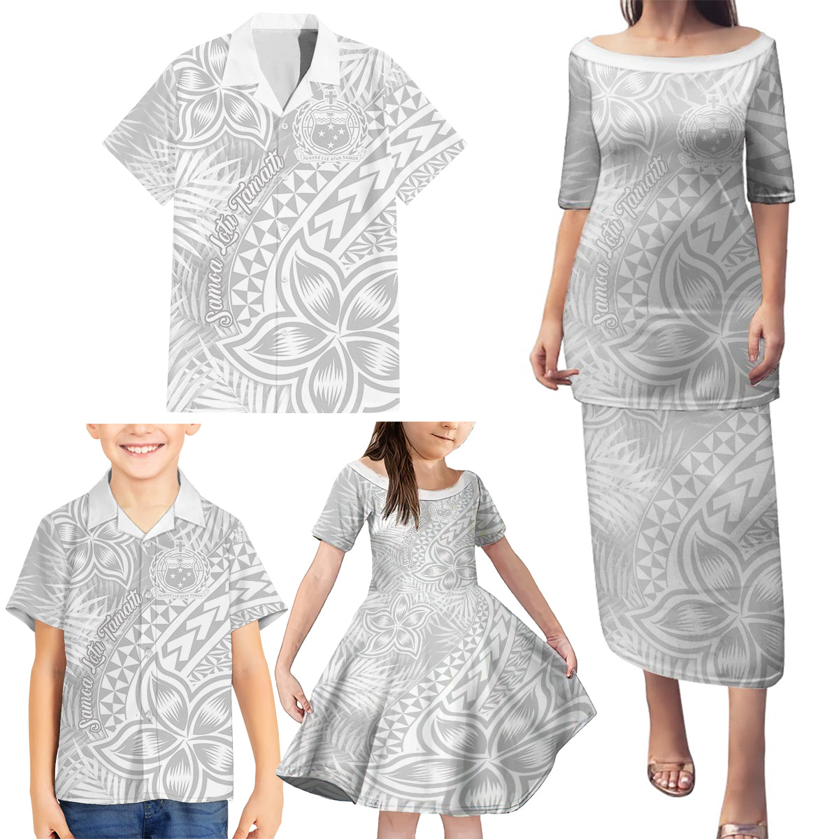 Samoa Lotu Tamait Family Matching Puletasi Dress and Hawaiian Shirt Tropical Plant White Sunday With Polynesia Pattern LT9 - Polynesian Pride