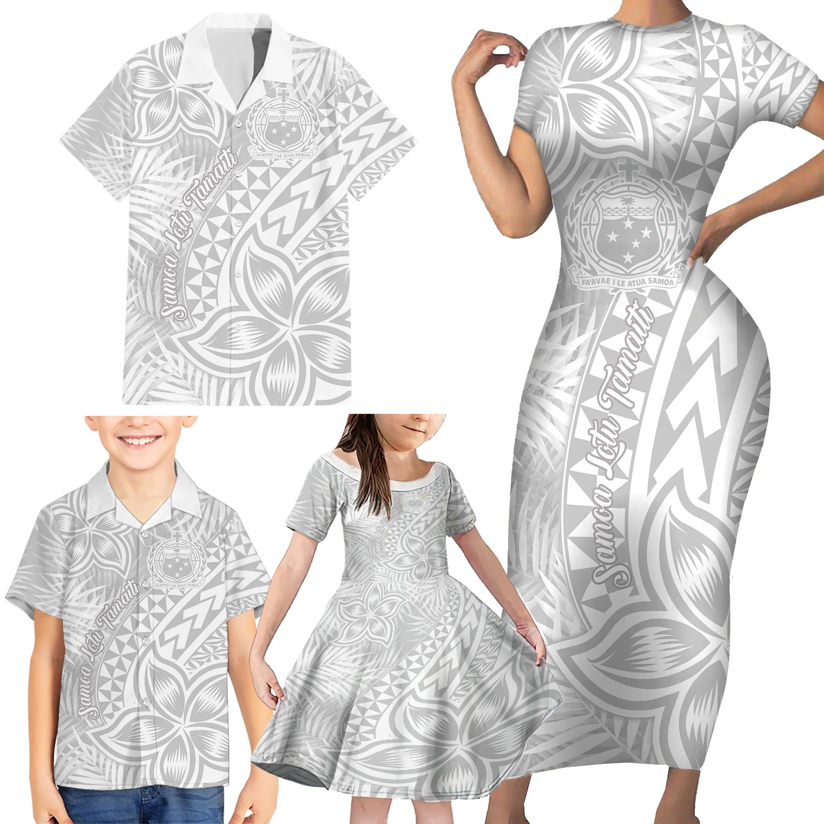 Samoa Lotu Tamait Family Matching Short Sleeve Bodycon Dress and Hawaiian Shirt Tropical Plant White Sunday With Polynesia Pattern LT9 - Polynesian Pride