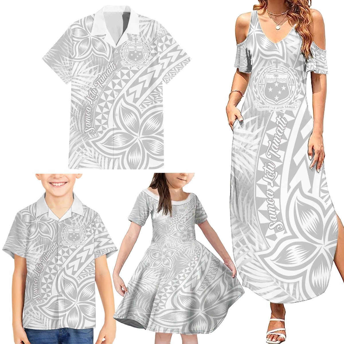 Samoa Lotu Tamait Family Matching Summer Maxi Dress and Hawaiian Shirt Tropical Plant White Sunday With Polynesia Pattern LT9 - Polynesian Pride