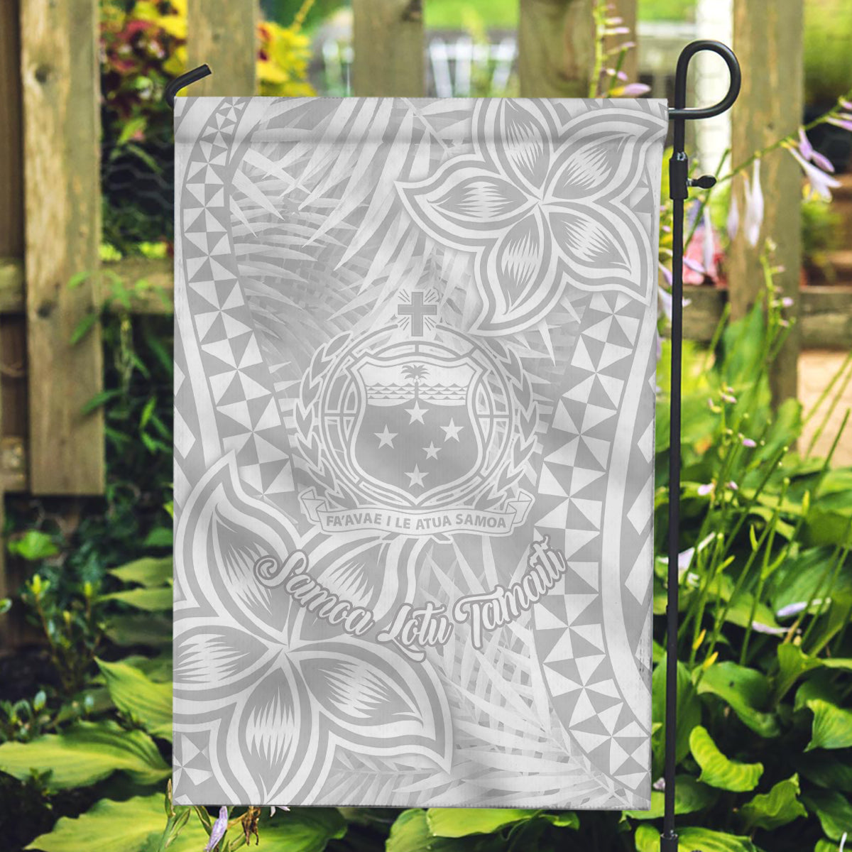 Samoa Lotu Tamait Garden Flag Tropical Plant White Sunday With Polynesia Pattern LT9 Garden Flag White - Polynesian Pride