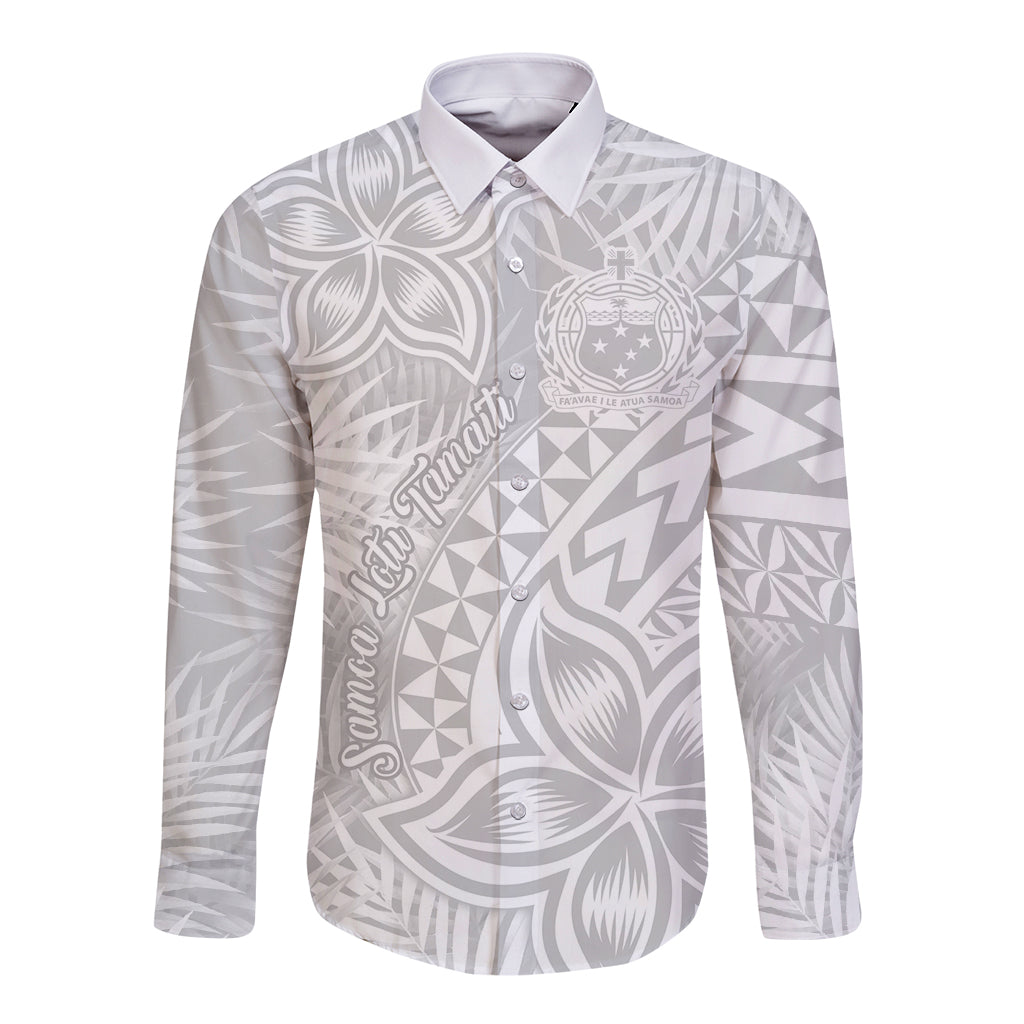 Samoa Lotu Tamait Long Sleeve Button Shirt Tropical Plant White Sunday With Polynesia Pattern LT9 Unisex White - Polynesian Pride