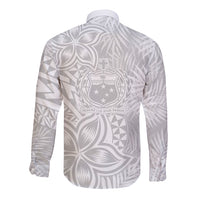 Samoa Lotu Tamait Long Sleeve Button Shirt Tropical Plant White Sunday With Polynesia Pattern LT9 - Polynesian Pride