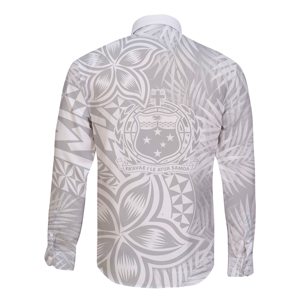 Samoa Lotu Tamait Long Sleeve Button Shirt Tropical Plant White Sunday With Polynesia Pattern LT9 - Polynesian Pride