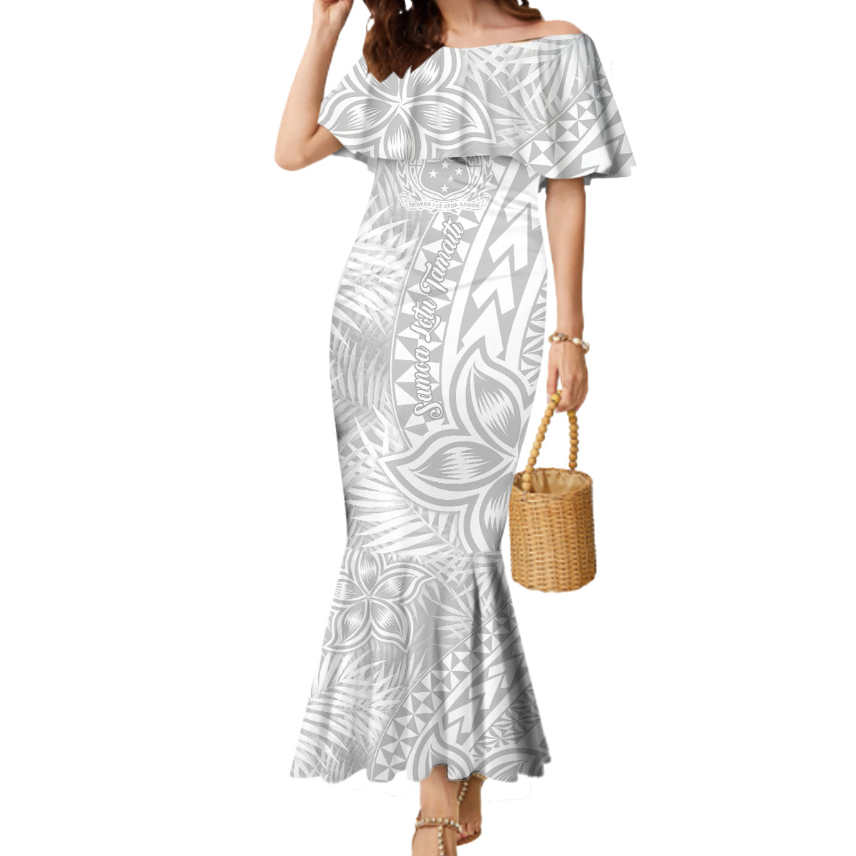 Samoa Lotu Tamait Mermaid Dress Tropical Plant White Sunday With Polynesia Pattern LT9 Women White - Polynesian Pride