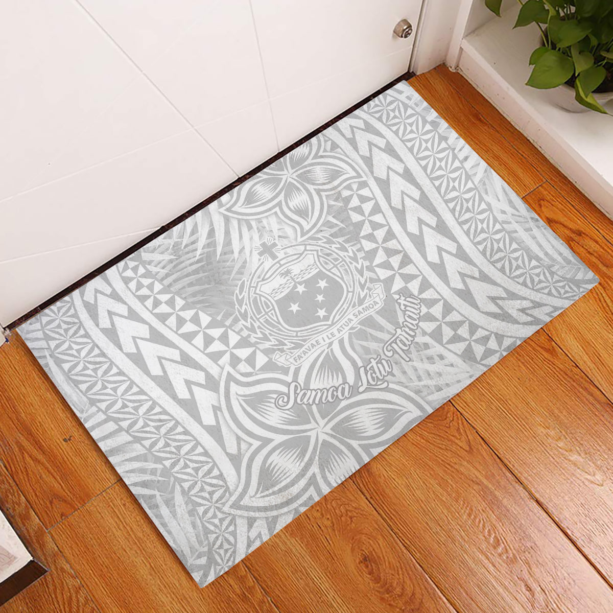 Samoa Lotu Tamait Rubber Doormat Tropical Plant White Sunday With Polynesia Pattern LT9 White - Polynesian Pride
