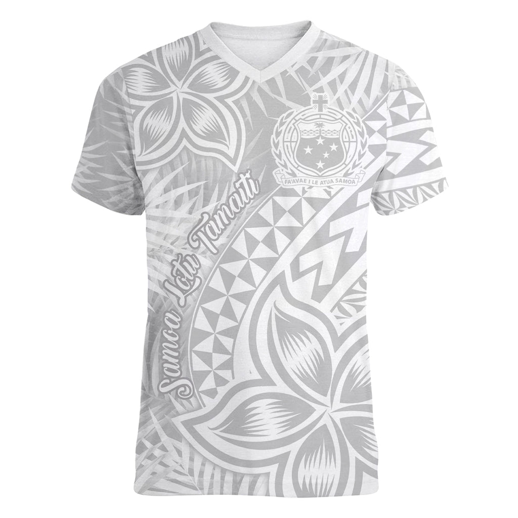 Samoa Lotu Tamait Women V Neck T Shirt Tropical Plant White Sunday With Polynesia Pattern LT9 Female White - Polynesian Pride