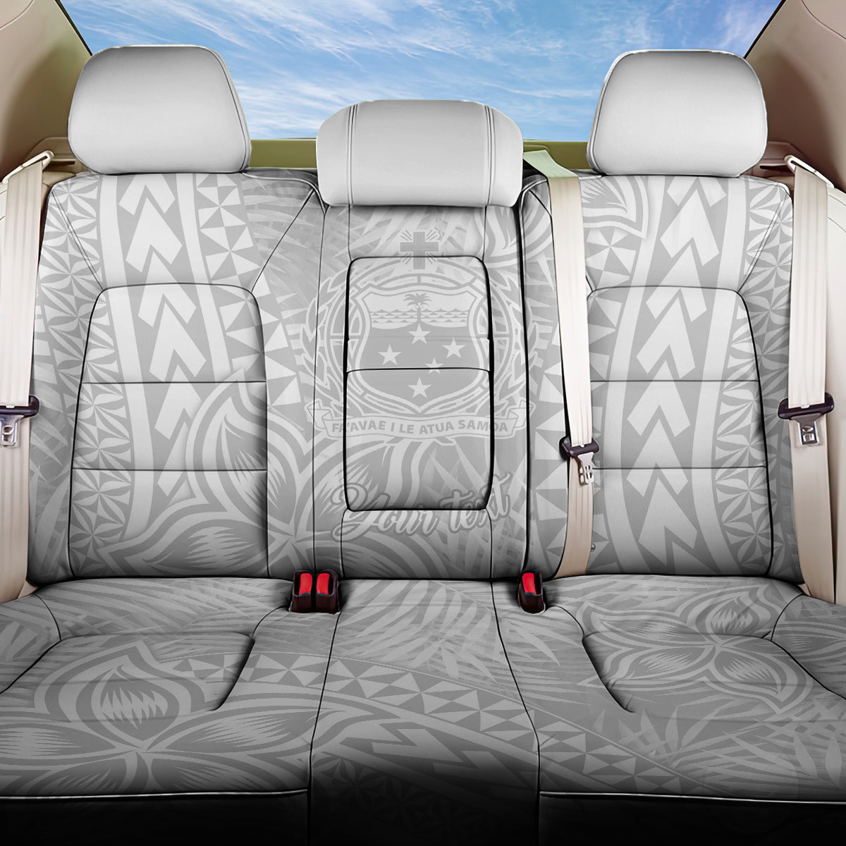 Personalised Samoa Lotu Tamait Back Car Seat Cover Tropical Plant White Sunday With Polynesia Pattern