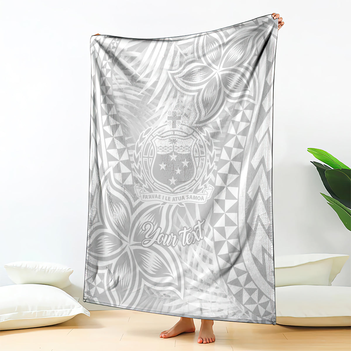 Personalised Samoa Lotu Tamait Blanket Tropical Plant White Sunday With Polynesia Pattern LT9 White - Polynesian Pride