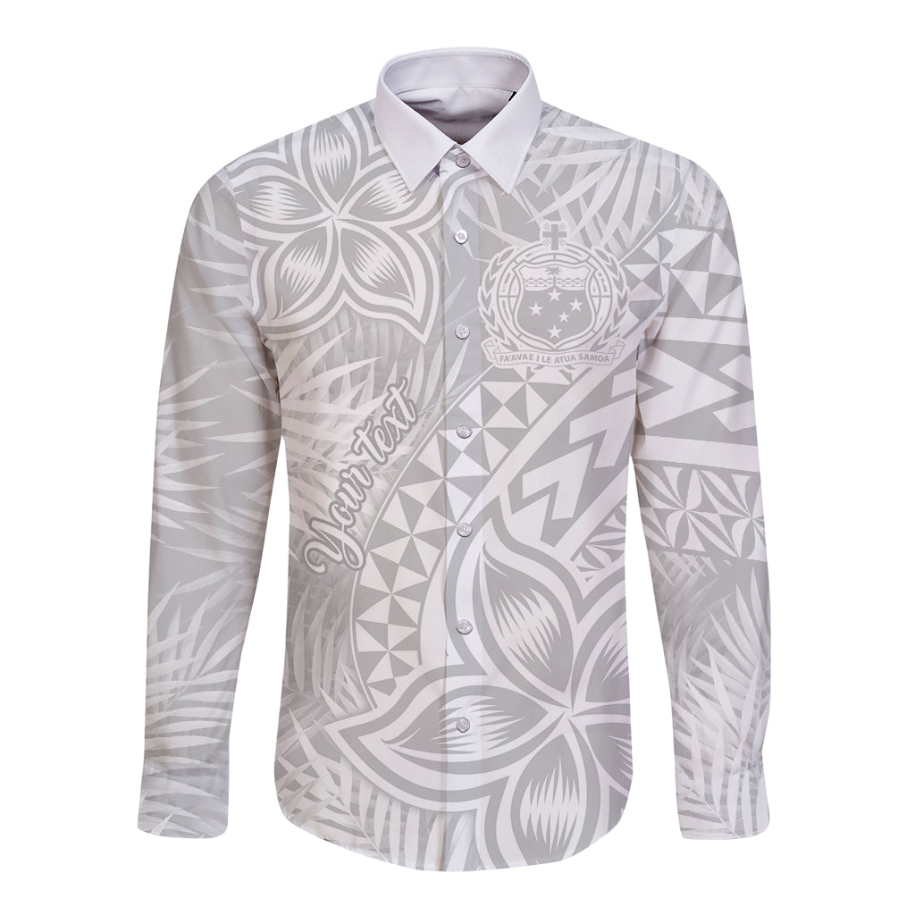 Personalised Samoa Lotu Tamait Long Sleeve Button Shirt Tropical Plant White Sunday With Polynesia Pattern LT9 Unisex White - Polynesian Pride