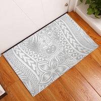 Personalised Samoa Lotu Tamait Rubber Doormat Tropical Plant White Sunday With Polynesia Pattern LT9 White - Polynesian Pride