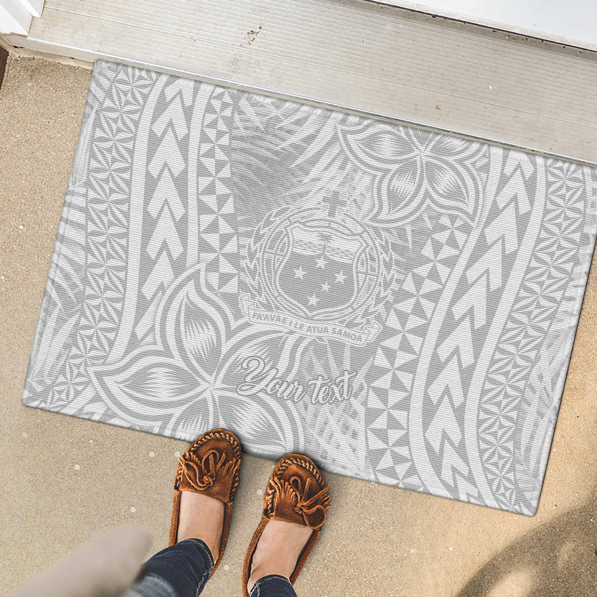 Personalised Samoa Lotu Tamait Rubber Doormat Tropical Plant White Sunday With Polynesia Pattern LT9 - Polynesian Pride