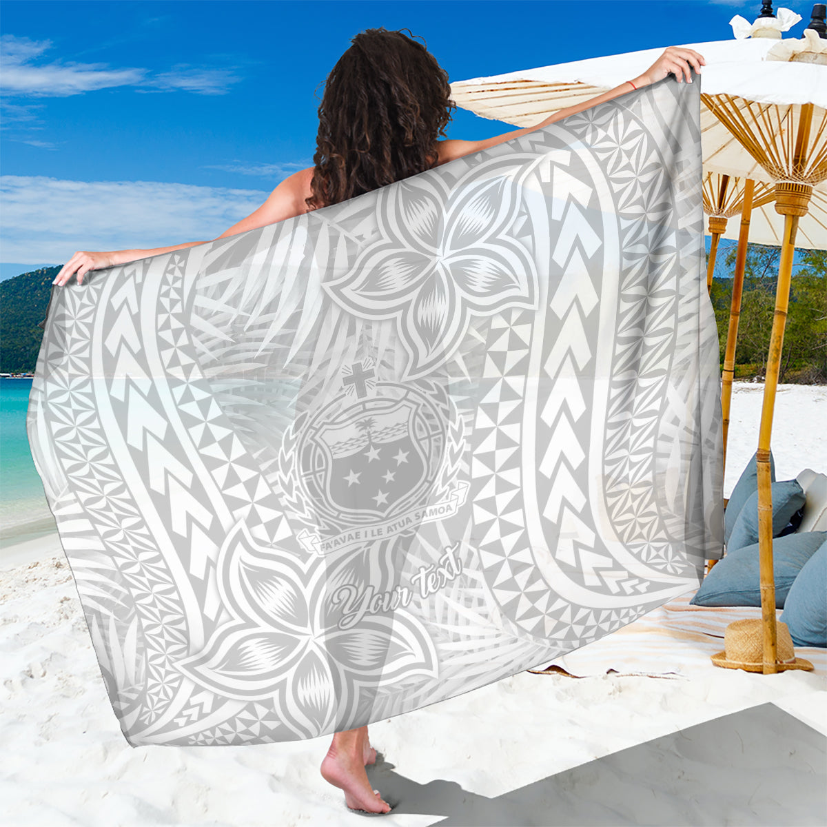 Personalised Samoa Lotu Tamait Sarong Tropical Plant White Sunday With Polynesia Pattern LT9 One Size 44 x 66 inches White - Polynesian Pride