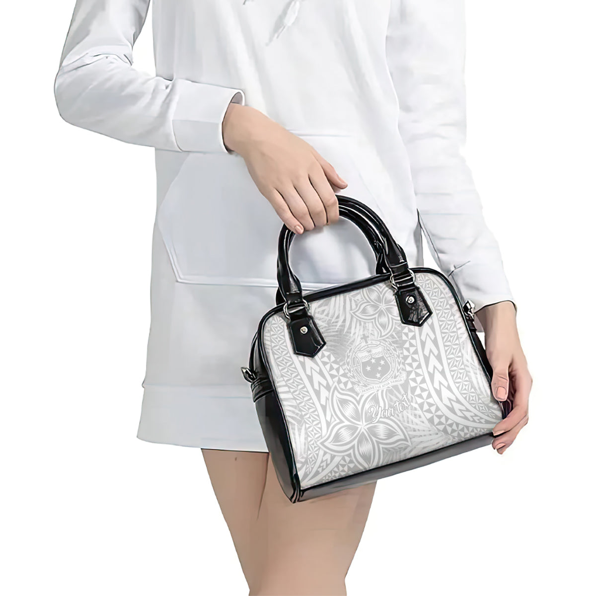 Personalised Samoa Lotu Tamait Shoulder Handbag Tropical Plant White Sunday With Polynesia Pattern LT9 - Polynesian Pride